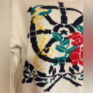 Vintage White Nautical Ship Wheel Sweater Graphic Knit Size Large